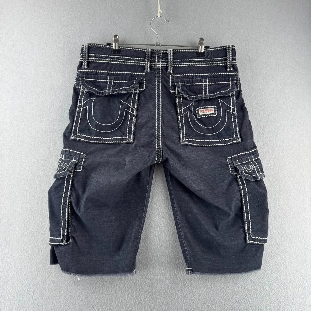 True Religion Shorts Mens 33 Micro Corduroy Cargo Drawstring Y2K Thick Stitch